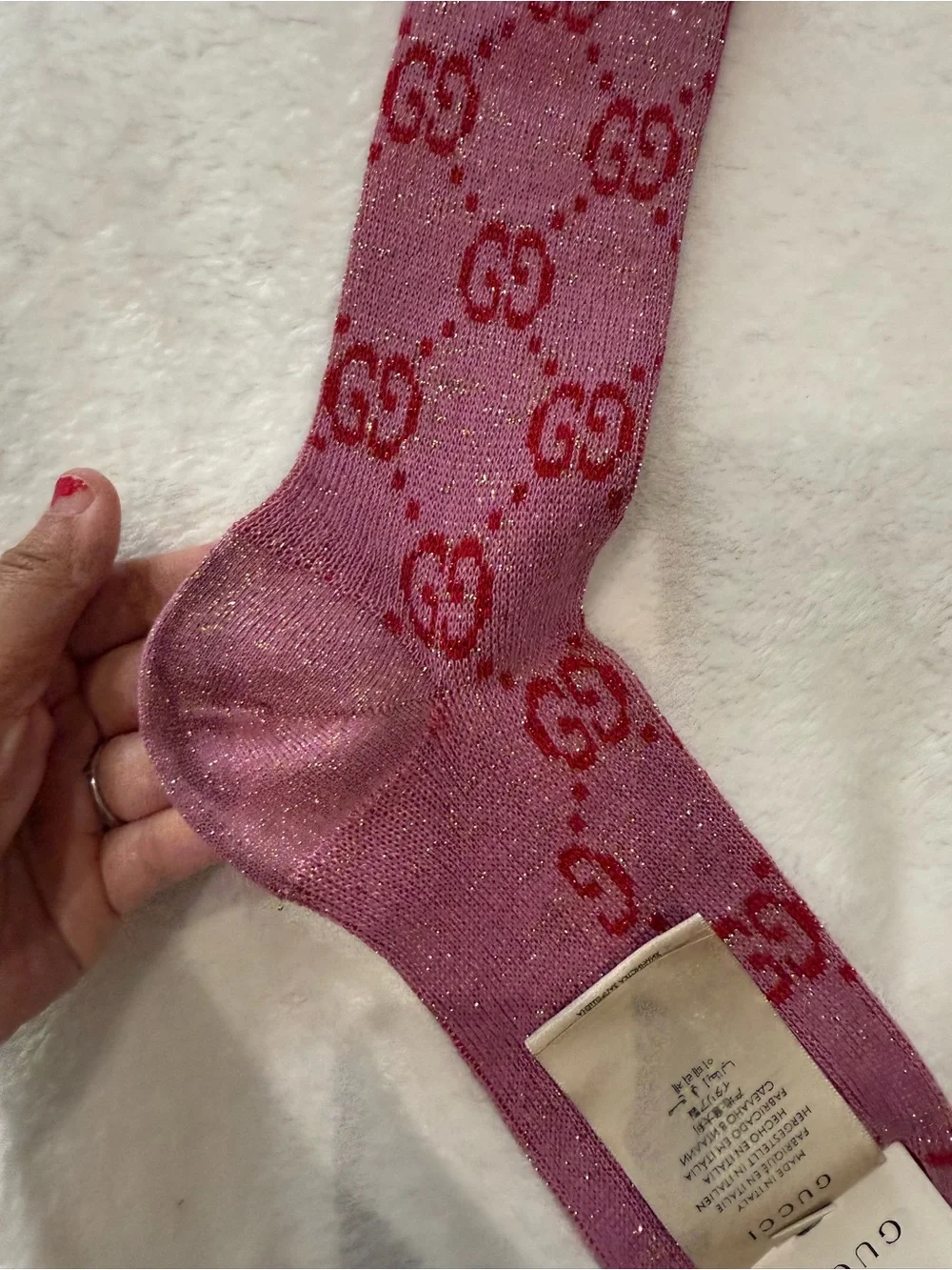 Gucci Pink Glitter GG Logo Knee-High Sock M